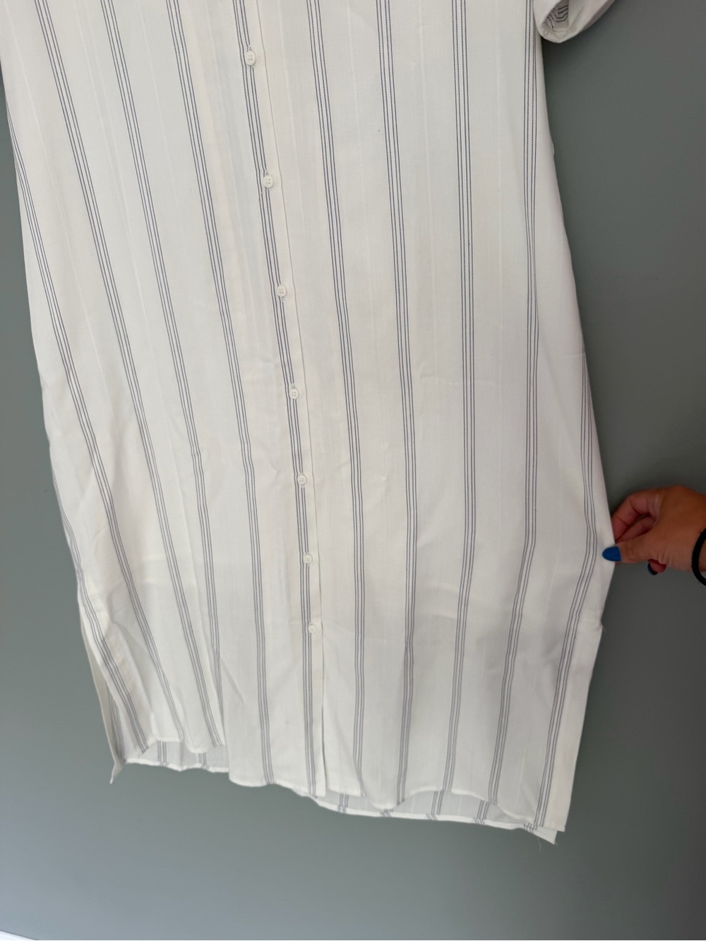 Gentle Fawn "Kaysey" Navy White Pinstripe Lightweight Button Down Shirt Dress - Picture 8 of 17
